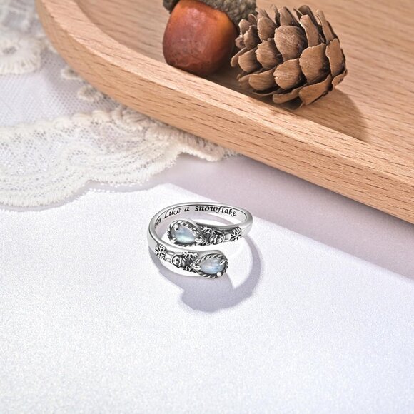 925 Sterling Silver Natural Moonstone Rings for Women Adjustable Sunflower Thumb - Picture 5 of 6